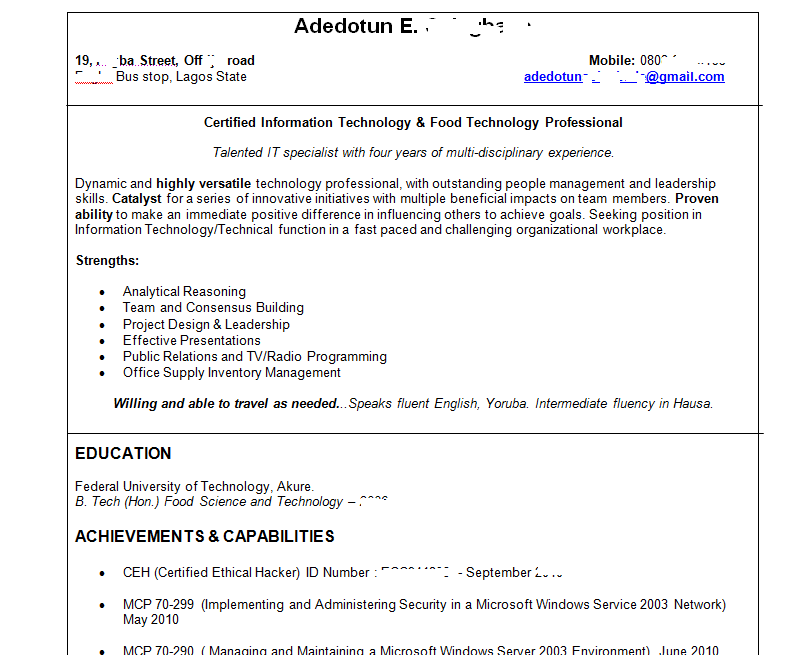 Screenshot of the resume AFTER the makeover - click to request PDF