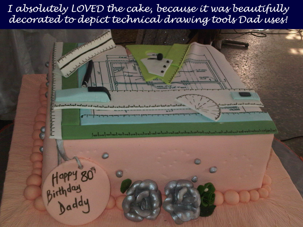 Close Up Photo - The cake is beautifully decorated to depict technical drawing tools Dad uses! 