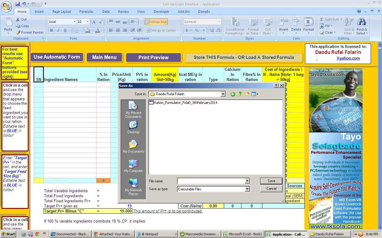 Excel Base Poultry Feed Formulation Software Free