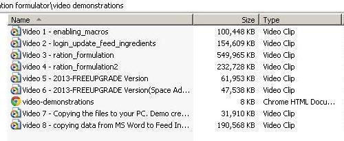 Below is a screenshot showing the videos as they will be found in the "video demonstrations" folder on your CDROM.