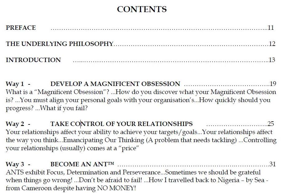 Screenshot of Table of Contents - My Self-Development Bible™ has a full chapter that describes how to develop a Magnificent Obsession that can help you. If you subscribe at www.tayosolagbade.com, a download link to it (and over 10 others) will be delivered to the email address you supply via an auto-response message.
