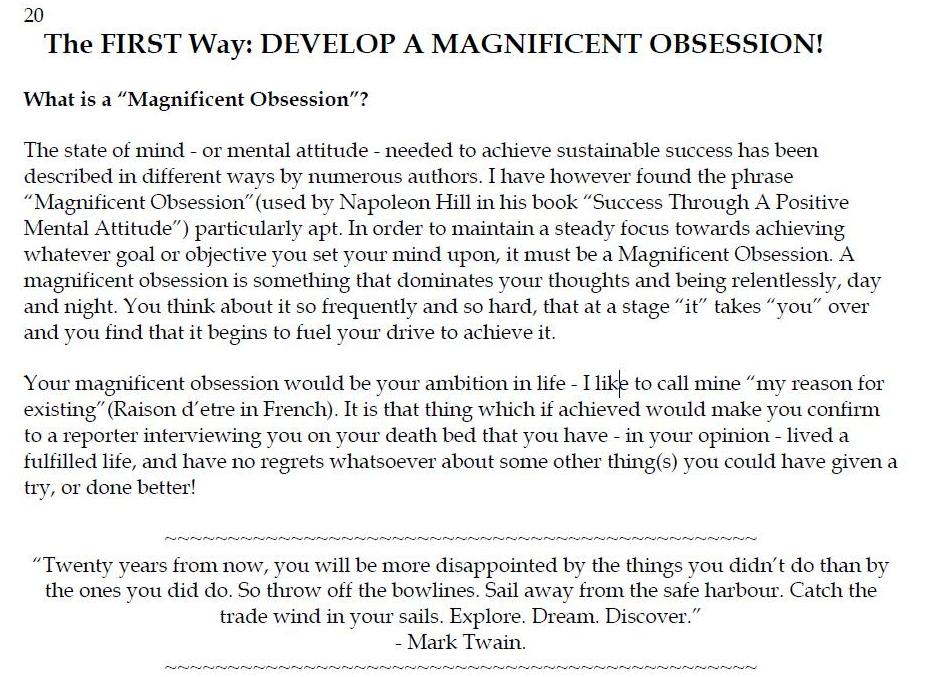 Screenshot of opening paragraphs in chaper 1 - My Self-Development Bible™ has a full chapter that describes how to develop a Magnificent Obsession that can help you. If you subscribe at www.tayosolagbade.com, a download link to it (and over 10 others) will be delivered to the email address you supply via an auto-response message.