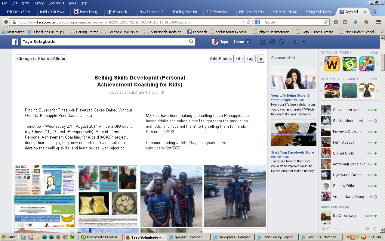 Screenshot of the Selling Skills Development Project Facebook Album - click to view photos