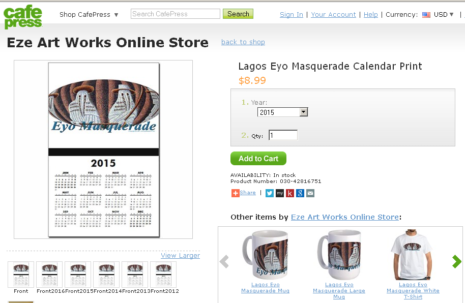 Lagos Eyo Masquerade Calendar Print 