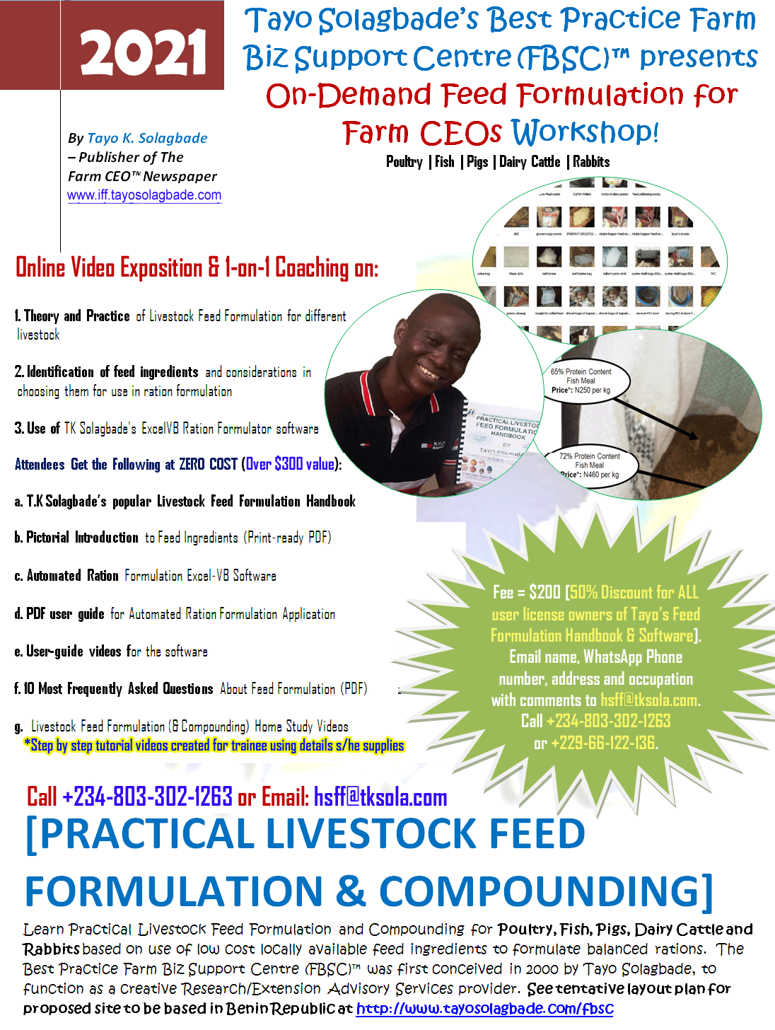 One page flyer for On-Demand Feed Formulation for Farm CEOs Workshop 