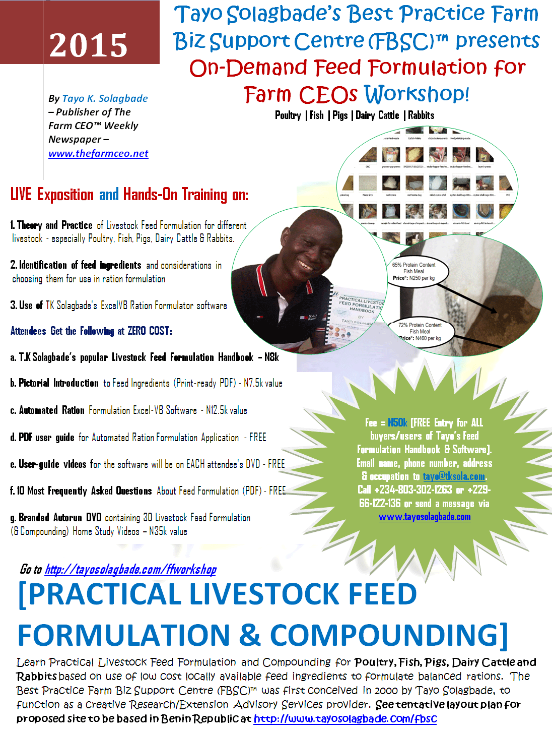 One page flyer for On-Demand Feed Formulation for Farm CEOs Workshop 