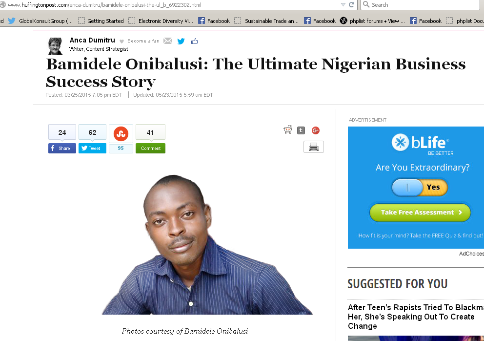Screenshot - huffington post article about Bamidele Onibalusi