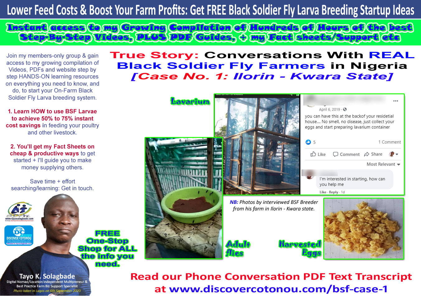 Click to download NOW - True Story: Conversations With REAL Black Soldier Fly Farmers in Nigeria [Case No. 1: Ilorin - Kwara State] - Download PDF Audio to Text Transcript