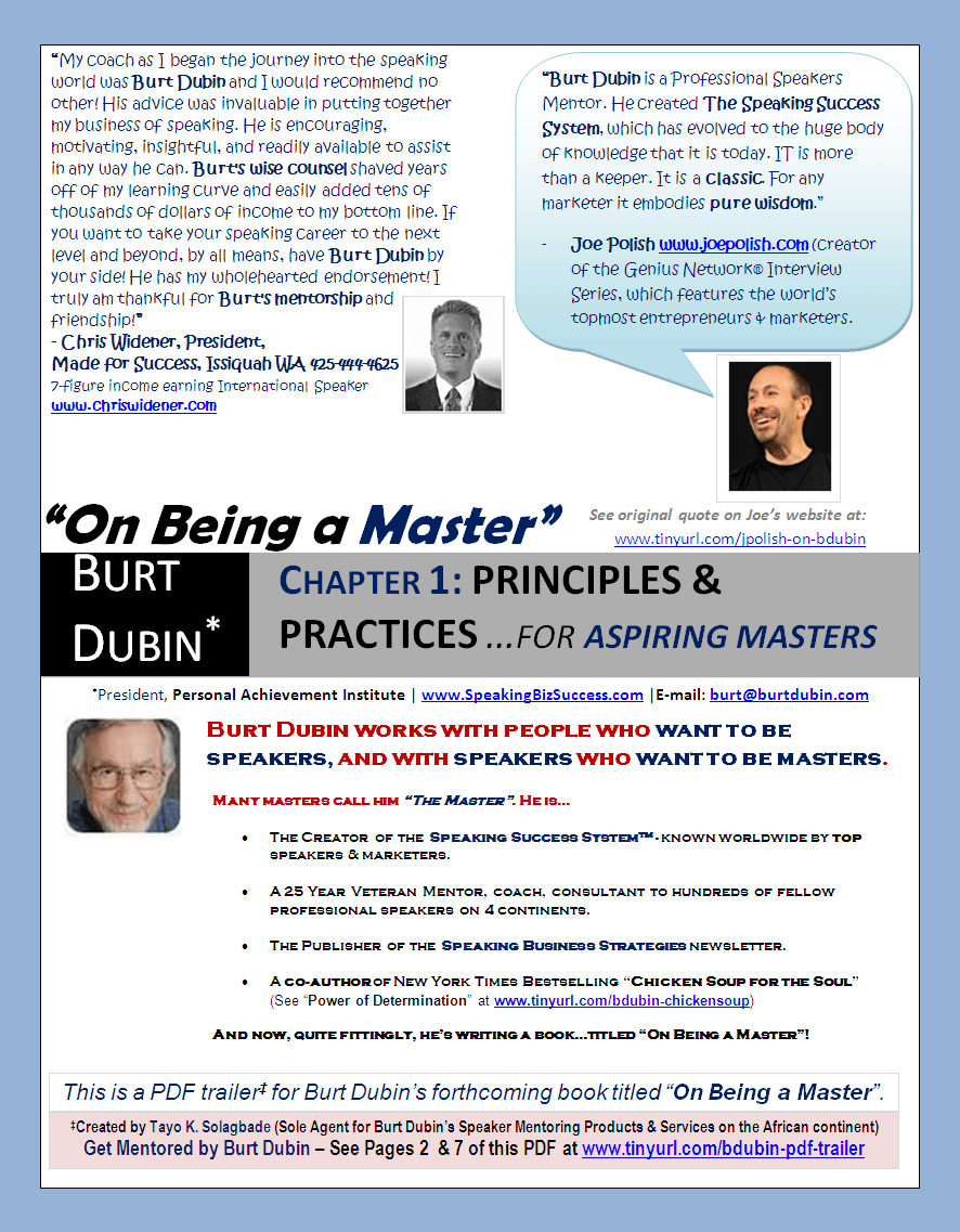 On Being a Master (PDF)...A Gift from Burt Dubin - Click now!