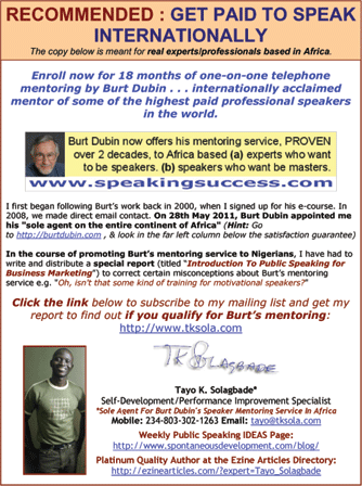 Burt Dubin now offers his speaker mentoring service to experts based in Africa. Click now to download this flyer as PDF