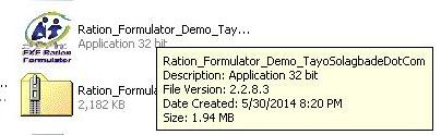 Screenshot of the Ration Formulator EXE version with custom icon