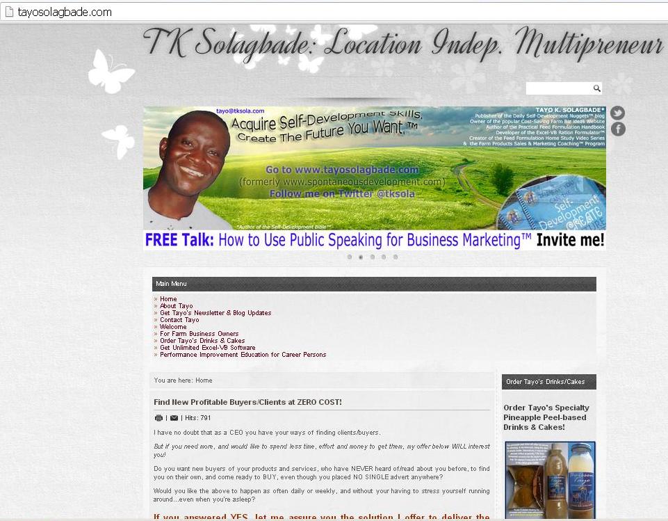 Screenshot of www.tayosolagbade.com  - home page. CLICK TO VISIT NOW (Note that content updates still in progress)